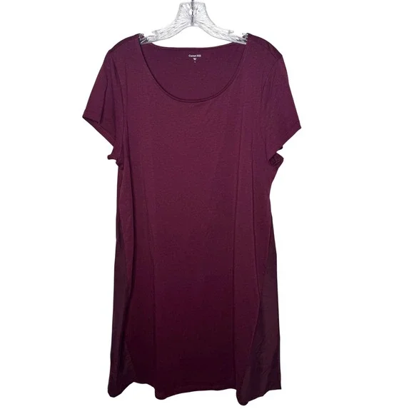 Garnet Hill Burgundy Short Sleeve Dress Size L Organic Cotton Silk Blend - Picture 1 of 8